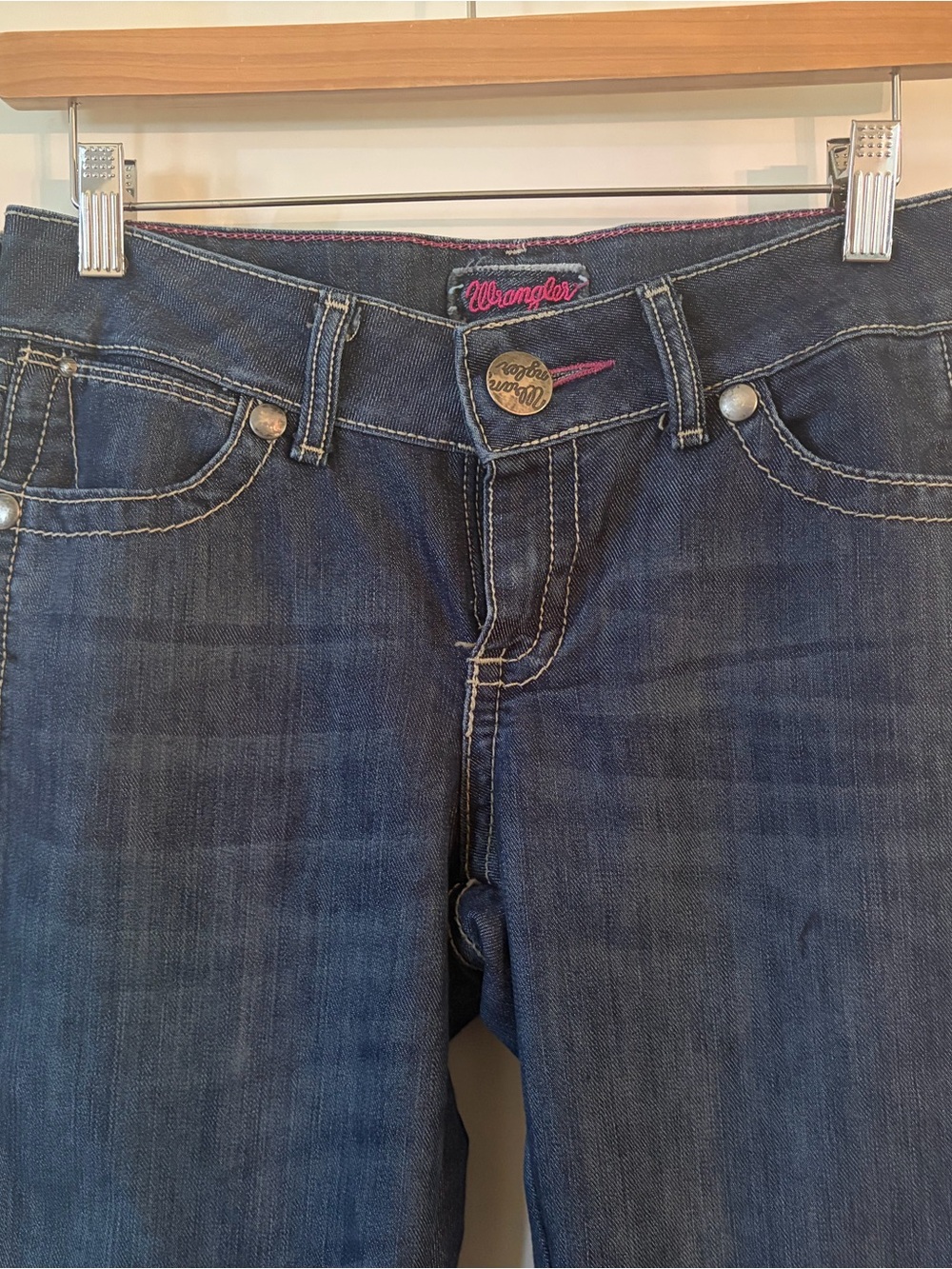 Wrangler Indigo Denim with Pink Contrast Stitching